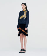 Color Strap Velour Frill Skirt _ BLACK
