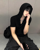 ヘンリーネック半袖フーディー