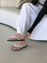 Ended Square Leather Flip Flop Slipper 