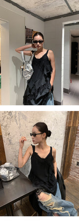 Black frill lace layered sleeveless dress