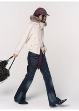 CONFUN Design sense three-dimensional cat whiskers, aged washed flared jeans style