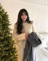 リブルモヘアウールラウンドニット