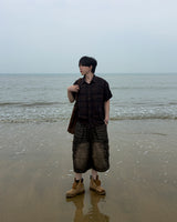 エンボステクスチャーチェックロールアップシャツ