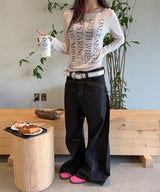 [Unisex] Stitch curve flare denim pants