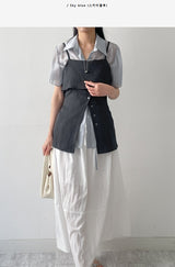 Chief Strap Pintuck See-through Short Sleeve Shirt