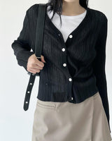 Pleats button wrap see through cardigan