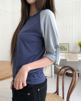 Pocky Check Button Roll-up Raglan Long Sleeve