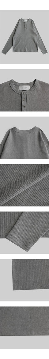 リブ付きヘンリーネックマッスル長袖ニットTシャツ [Gray]