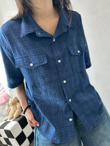 Brownie Plaid Semi-Cropped Shirt 3color