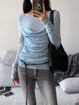 Melbourne shirred layered long-sleeve tee