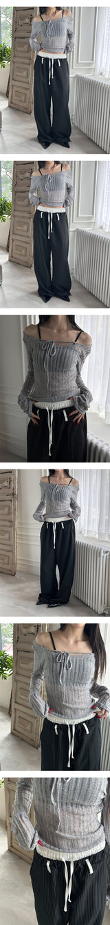 [Unisex] Layered belt stripe banding pants(2color)