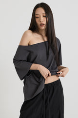 ワンショルダーTシャツ, Charcoal