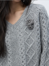 handmade knit flower brooch set - grey 