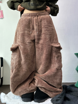 テディベイビー🤎🐻🧸 オーバーカーゴストリングファーパンツ 💚🤎🖤🧡4カラー