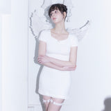 ロゼット リボン ドレス (WHITE)