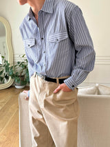Stripe loose fit pocket shirts