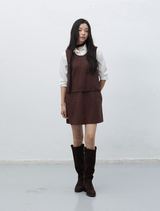 suede belted one-piece - dark brown 
