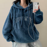 Rugle lettering fur embroidered hoodie