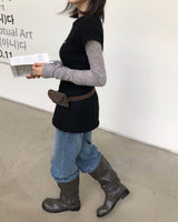 [ORIGINAL] Slub Wrinkled Midi Leather Boots