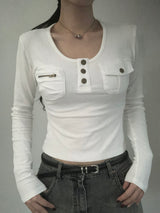 Two-Pocket Slim Button Tee