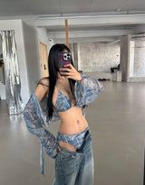 Denim 4PS Cover-Up Bikini Set