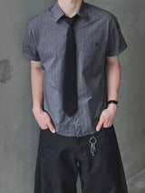 Modern Pleated Stripe Short-Sleeve Shirt