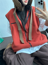 FLEECE LAYERED VEST ZIP UP💚💙🖤🧡4COLOR