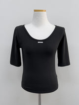 Pintuck U-Neck Elbow Length T-Shirt