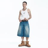 Star 8-part denim bermuda pants - DEEP BLUE