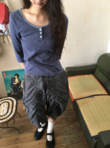 Lana U-neck Star Henley Neck Three Quarter Tee