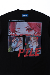 Pile collaboration l back print T-shirt