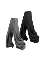 RELABEL (‘LABEL’) Acetate Tencel Wool Straight-Leg Relaxed-Fit Casual Trousers with Diagonal Pleats at the Knees