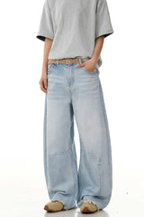 Blue Deconstructed Cropped Jeans