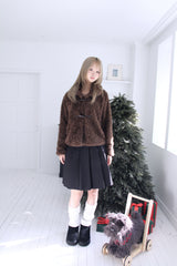 Soft wool two-button fur cropped jacket jumper (2colors)