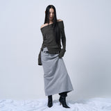 FOLDING WAIST BAND MAXI SKIRT (MELANGE GRAY)
