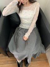 ザイナテンセルUネックシースルーフラワーレイヤード長袖Tシャツ
