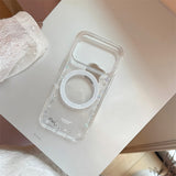シルバー グリッター フラワー マグネティック iPhoneケース