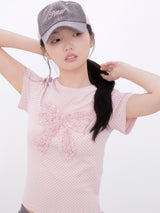 ドットフリルリボンTシャツ (PINK)