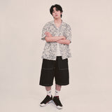 botanical drawing open collar shirt_ivory