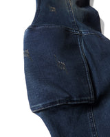 PADDED FLARED BLUE DENIM PANTS