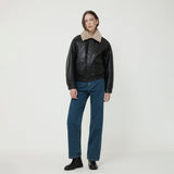 WOMAN ファーカラーファイトジャンパー BLACK