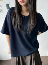 クリ ヘンリーボタン オーバーサイズ ニット Tシャツ 5カラー