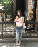 Double button lowrise denim pants