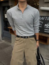 Vice shoulder half-zip muscular sleeve T-shirt