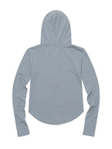 SLIM LONG BUTTON HOODIE TOP(BLUE)