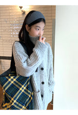 turtleneck button oversized-fit half cardigan
