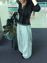 Berun Stripe Color Matching Banding Wide Long Pants