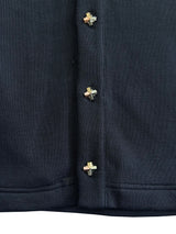 WOOL BLEND PIQUÉ TEXTURE CROSS TOTEM EMBROIDERY RAW-EDGE FOUR-COLOR BUTTON CARDIGAN