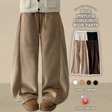Any soft corduroy side pin tuck incision wide pants