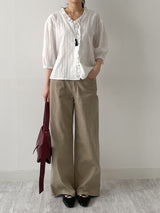 Frill V-neck Three Quarter Blouse